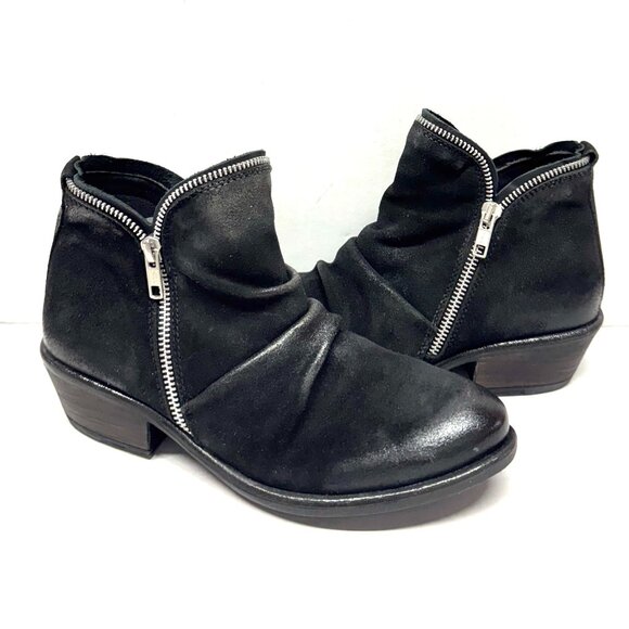 MIZ MOOZ NUBUCK LEATHER BOOTIE SIDE ZIP AROUND BLACK 37EU / 7US NEW # Z-134 - Picture 1 of 5